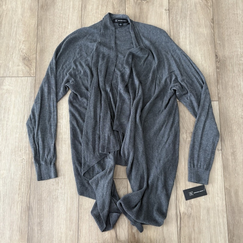 NWT‎ International Concepts Open Front Waterfall Cardigan Grey Long Sleeve Large